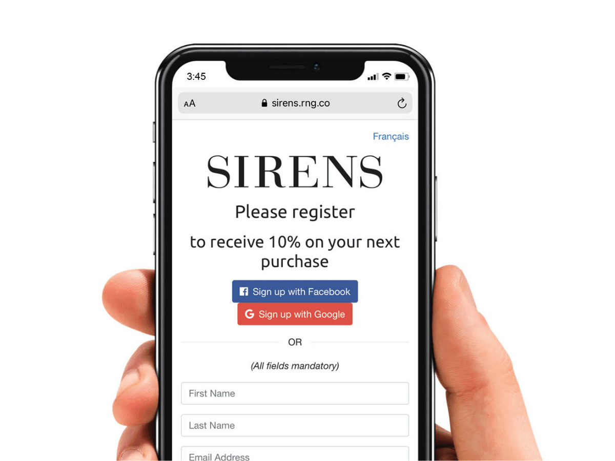 Raange | Mobile Registration Page for Sirens